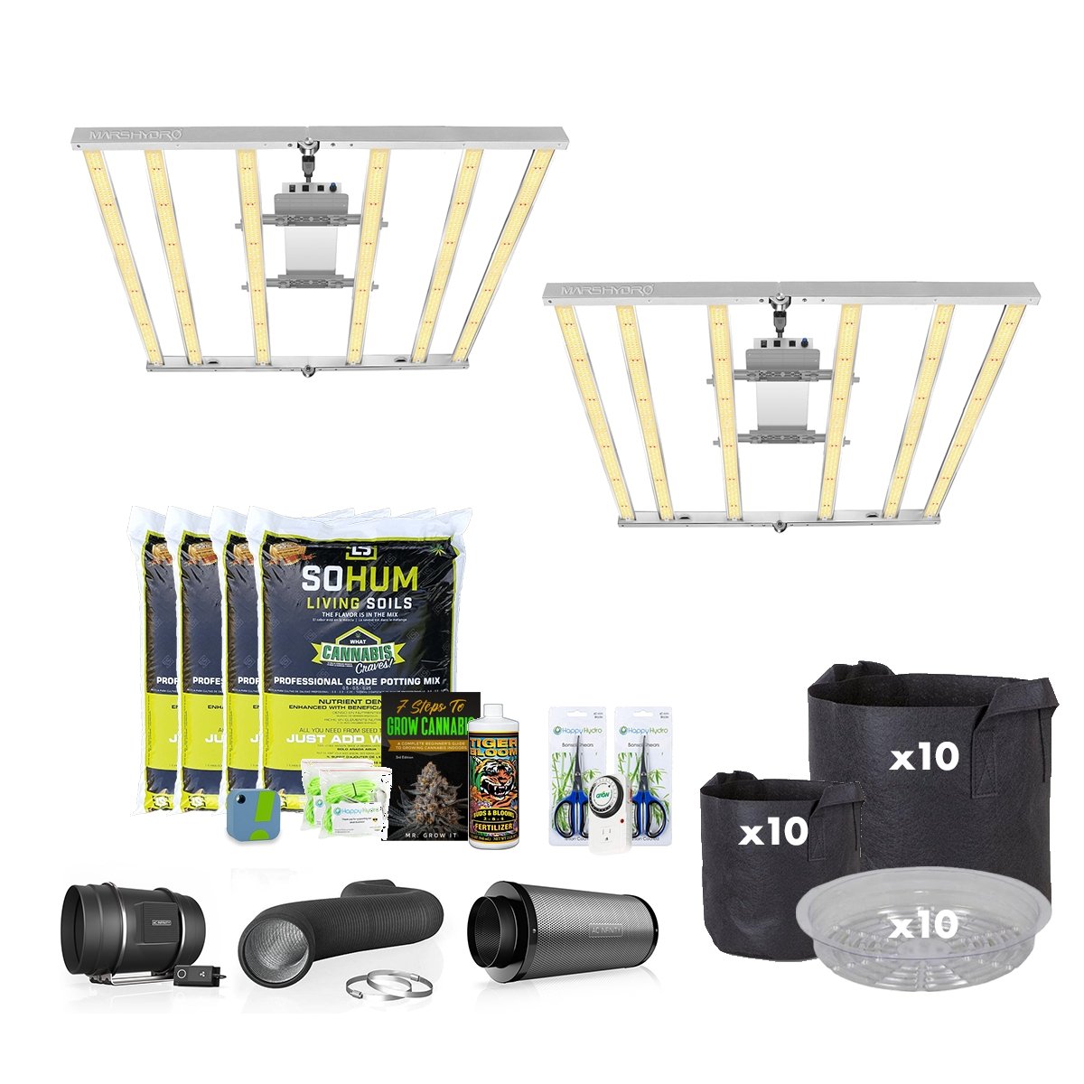 Complete Grow Kit 'Without the Tent' 2x Mars Hydro FC-4800 LED Lights 4’ x 8’ - Happy Hydro - Happy Hydro