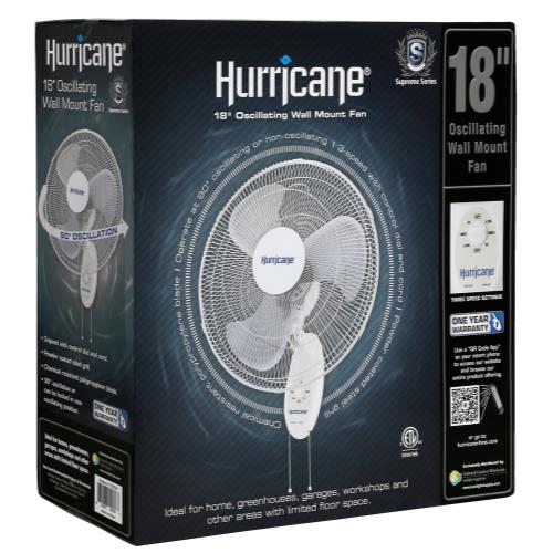 Hurricane Supreme Oscillating Wall Mount Fan 18 in - Hurricane - Happy Hydro