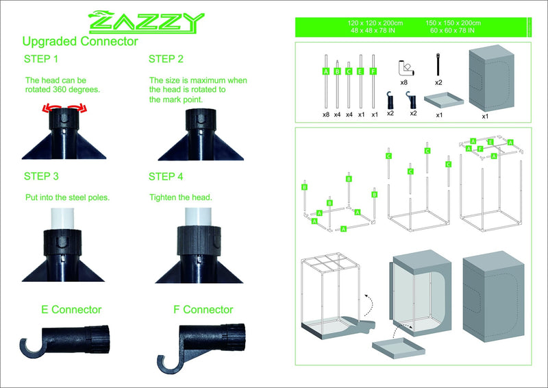 Zazzy 5x5 Grow Tent, 60"x60"x78" Dark Room - Zazzy - Happy Hydro