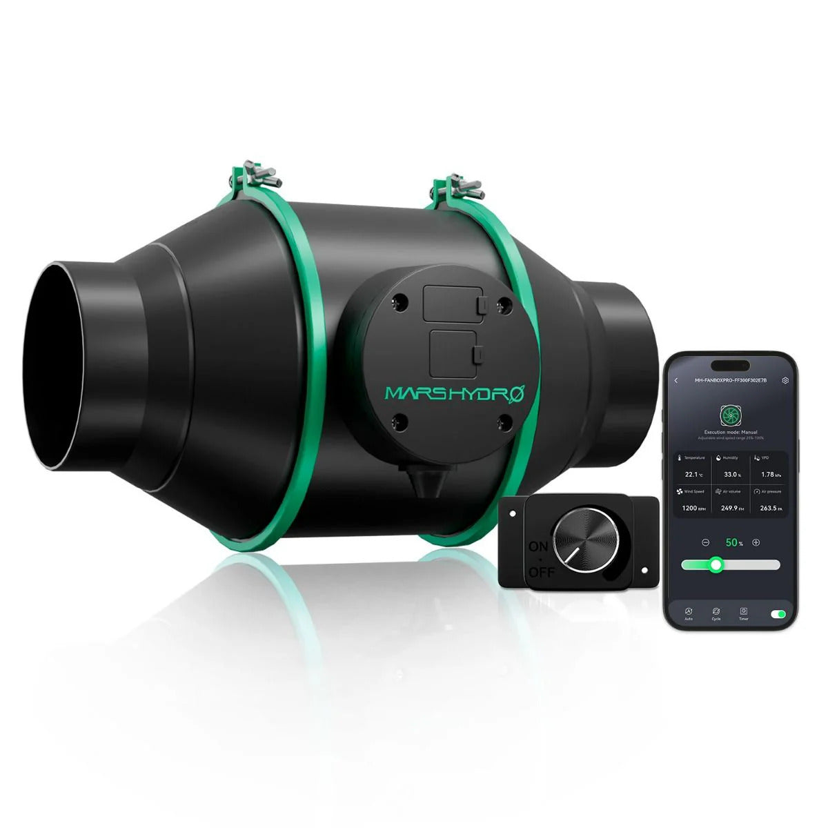 2025 Mars Hydro iFresh 4-Inch Inline Duct Fan – EC Motor, 205CFM Airflow, Smart APP Control Ready