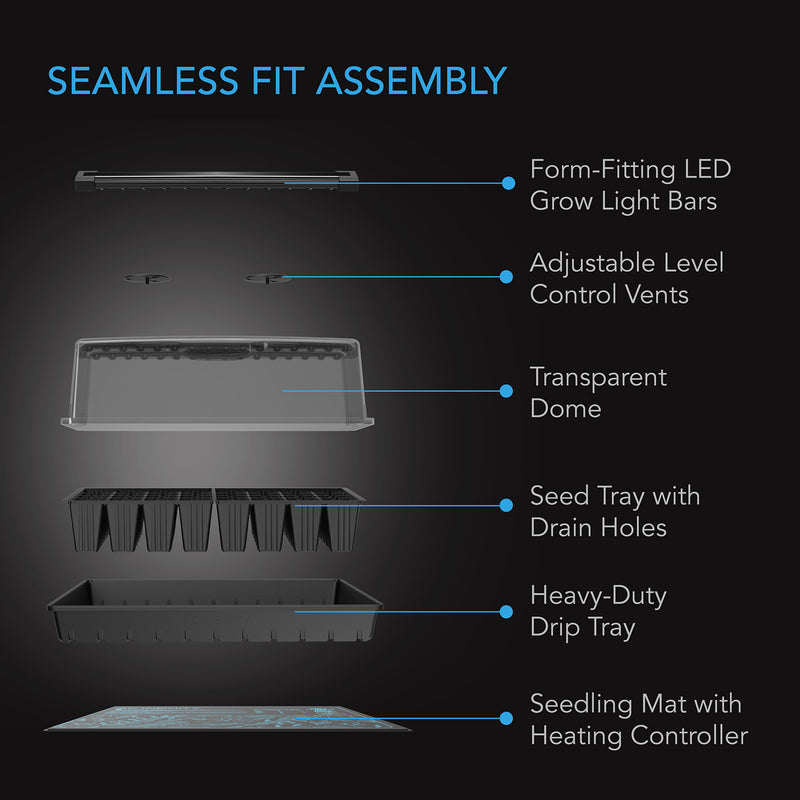 AC Infinity Propagation Kit w/ Heat Mat and LED Grow Light Bars, 6x12 Cell Tray