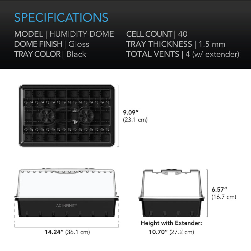 AC Infinity Propagation Kit w/ Humidity Dome and Height Extension, 5x8 Cell Tray