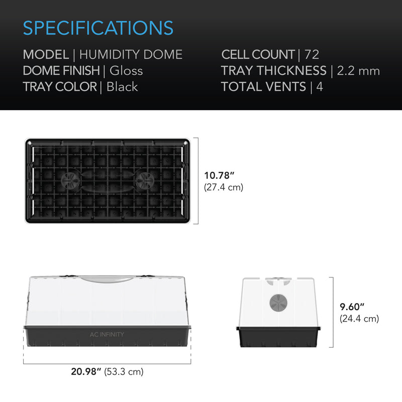 AC Infinity Propagation Kit w/ Humidity Dome and Height Extension, 6x12 Cell Tray