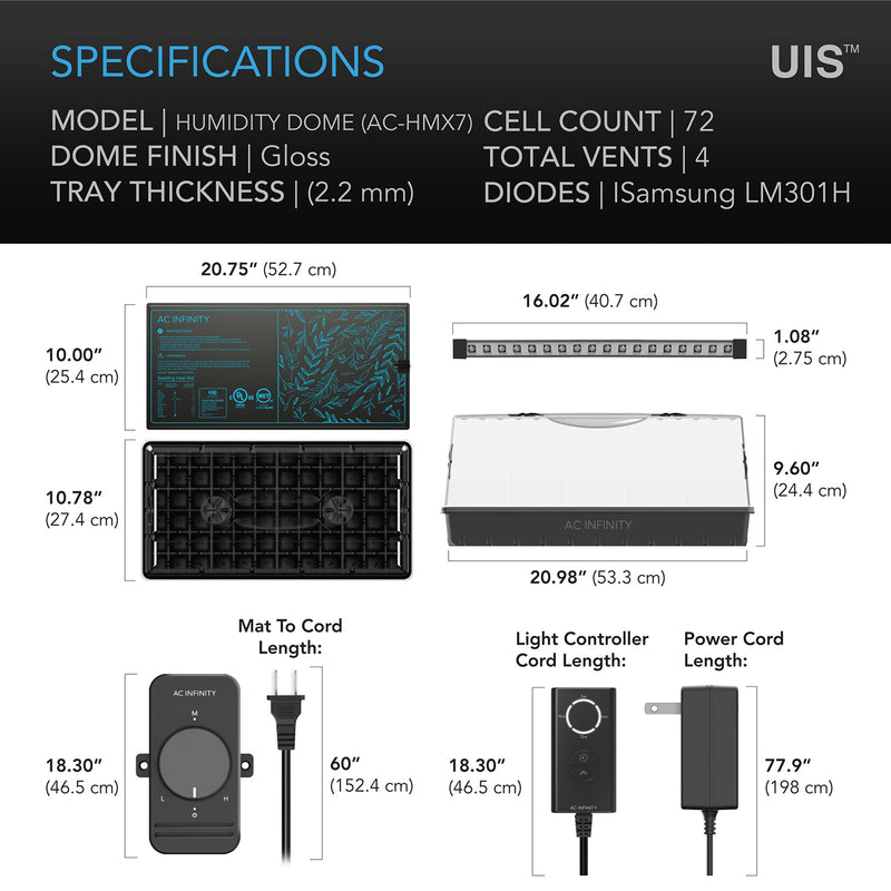 AC Infinity Propagation Kit w/ Heat Mat and LED Grow Light Bars, 6x12 Cell Tray