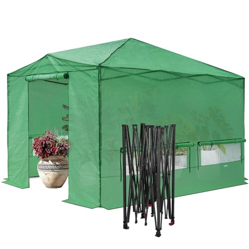 Eagle Peak 12x8 ft Green Pop-Up Greenhouse with Added Stability