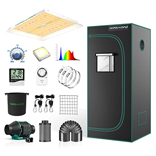 MARS HYDRO 3x3 Grow Tent Kit Complete 150W TS1000 Dimmable Full Specturm, 27"x27"x63"
