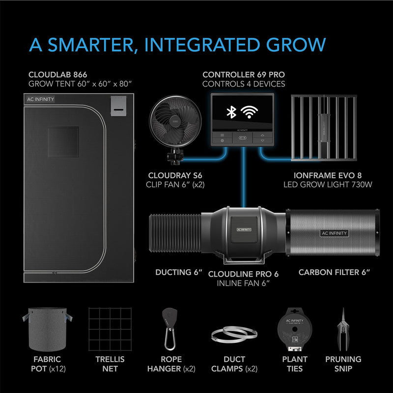 AC Infinity 5x5 Indoor Grow Tent Kit PRO, 6 Plant Kit - AC Infinity - Happy Hydro