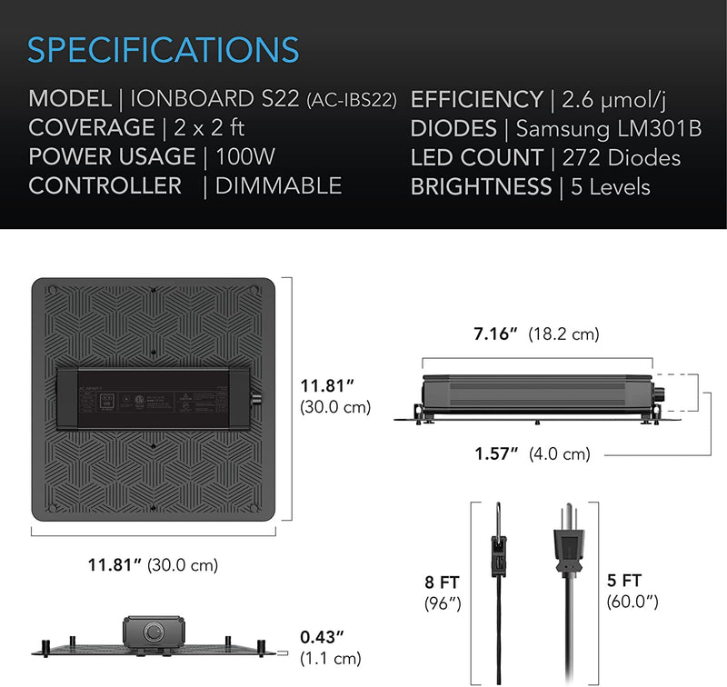 Ionboard S22 100 Watt LED Grow Light for 2x2 - AC Infinity - Happy Hydro