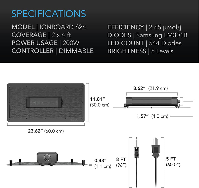 Ionboard S24 200 Watt LED Grow Light for 2x4 - AC Infinity - Happy Hydro