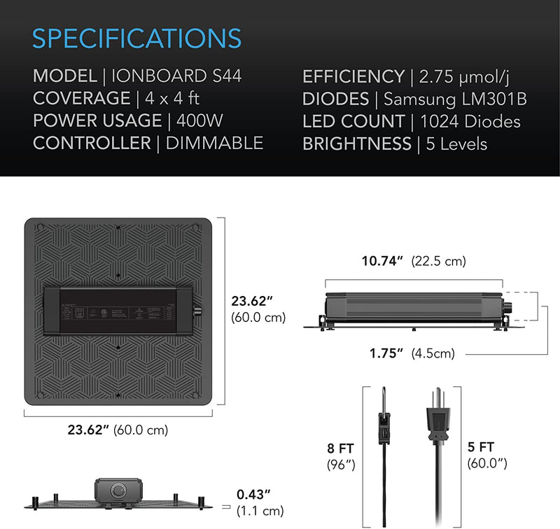 Ionboard S44 400 Watt LED Grow Light for 4x4 - AC Infinity - Happy Hydro