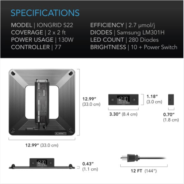 IONGRID S22 Full Spectrum LED Grow Light, 2x2 - AC Infinity - Happy Hydro