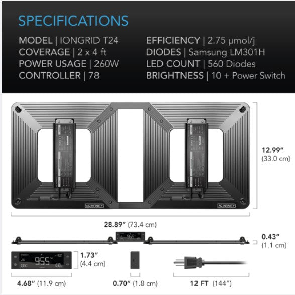 IONGRID T24 Full Spectrum LED Grow Light, 2x4 - AC Infinity - Happy Hydro