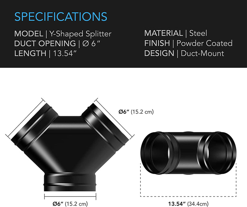 AC Infinity 3 Way Duct Splitter, 6 Inch - AC Infinity - Happy Hydro