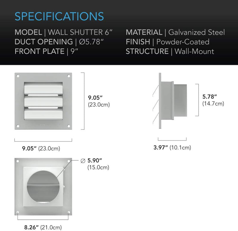 AC Infinity Duct Fan Shutter, 6 Inch - AC Infinity - Happy Hydro