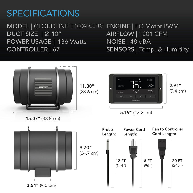 Cloudline T10 AC Infinity Fan with Controller 69 - AC Infinity - Happy Hydro