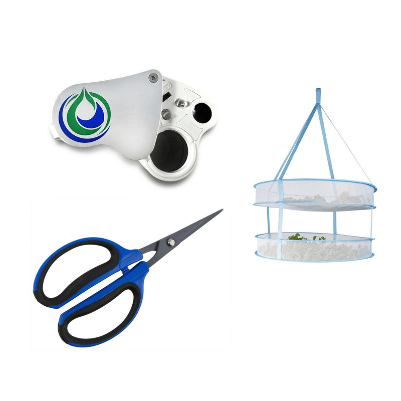 Happy Hydro 2 Tier Drying Rack Bundle Trimming Scissors 30x/60x LED Loupe - Happy Hydro Accessories - Happy Hydro