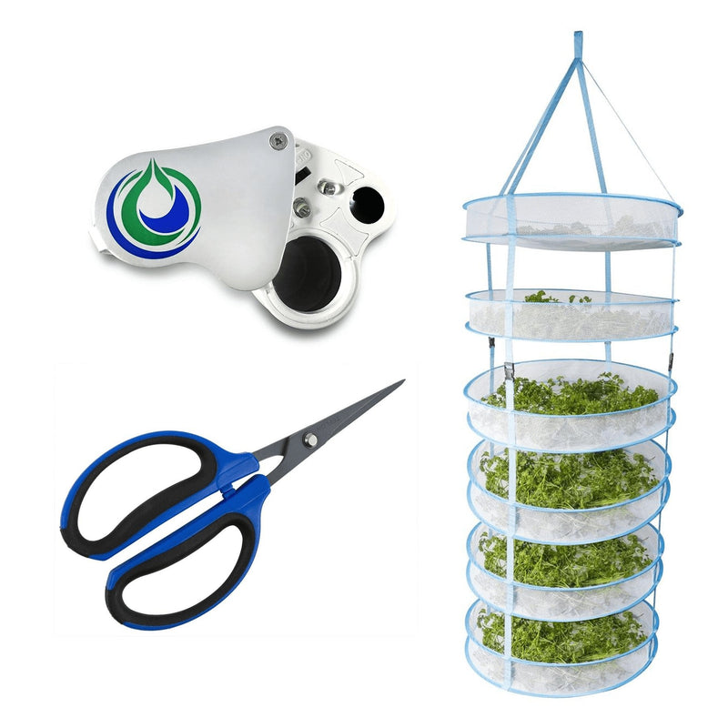Happy Hydro 6 Tier Drying Rack Bundle Trimming Scissors 30x/60x LED Loupe - Happy Hydro Accessories - Happy Hydro