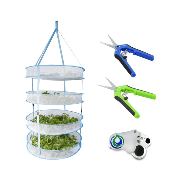 Happy Hydro Trimming & Drying Kit 4-Tier Drying Rack Bundle Trimming Scissors LED Loupe - Happy Hydro Accessories - Happy Hydro