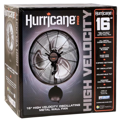 Hurricane Pro High-Velocity Oscillating Metal Wall Mount Fan 16 in - Hurricane - Happy Hydro