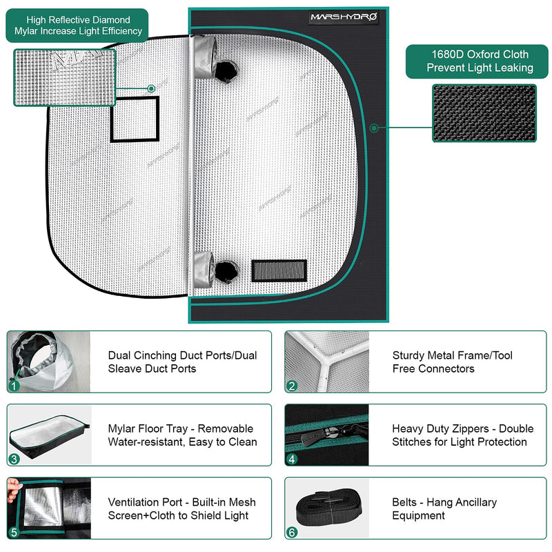 MARS HYDRO 4x4 Grow Tent, 48"x48"x80" - MARS HYDRO - Happy Hydro