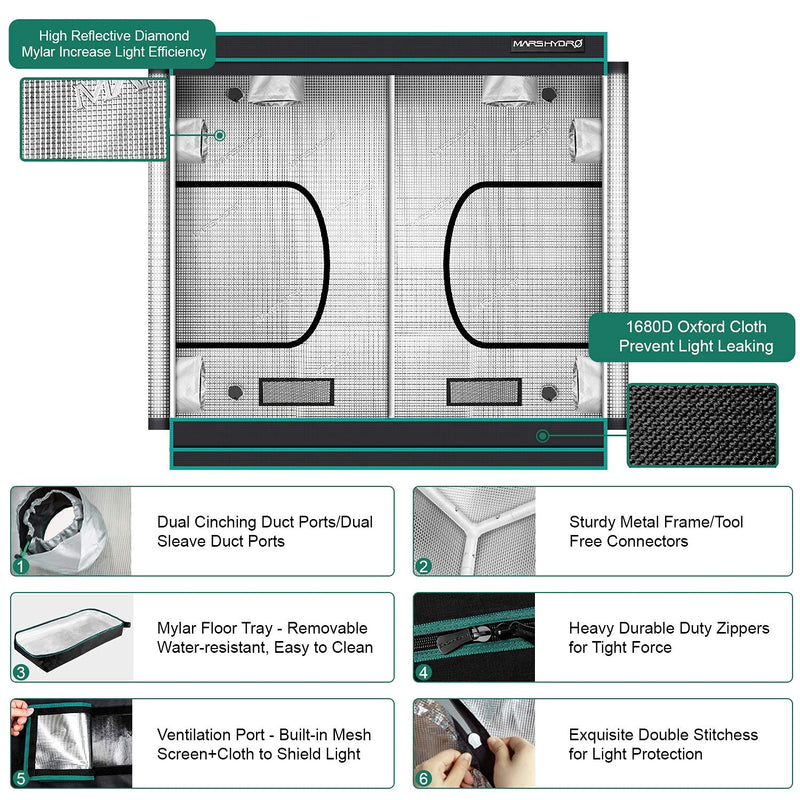 MARS HYDRO 4x8 Grow Tent, 96"x48"x80" - MARS HYDRO - Happy Hydro