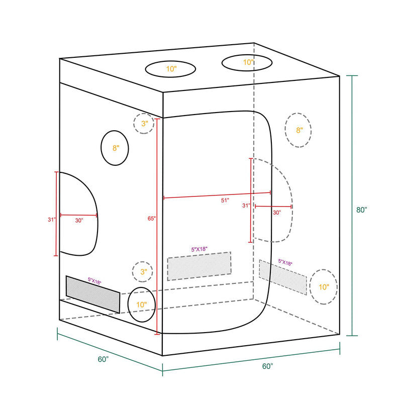 MARS HYDRO 5x5 Grow Tent, 60"x60"x80" - MARS HYDRO - Happy Hydro