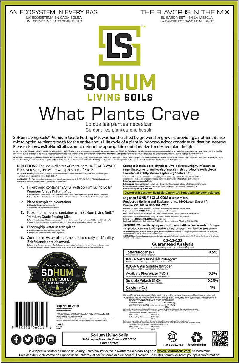 Sohum Soil Organic Living Soil Just Add Water 1.5 cu ft - Sohum - Happy Hydro