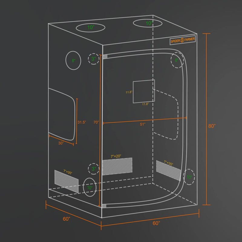 Spider Farmer Pro-Grade 5x5 Grow Tent, 60"x60"x80" - Spider Farmer - Happy Hydro