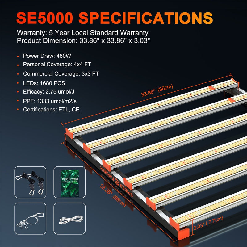 Spider Farmer® SE5000 LED Grow Light 480W - Spider Farmer - Happy Hydro